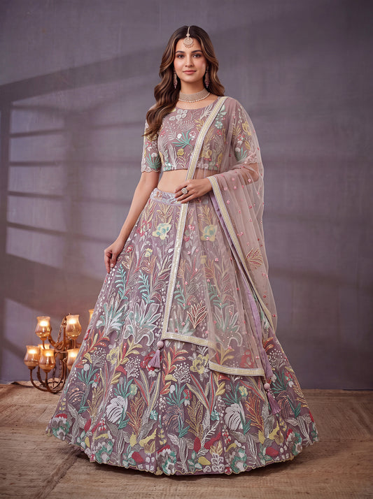 Lavender Floral Embroidered Lehenga Choli