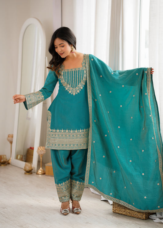 Vichitra Silk Embroidered 3-Piece Set