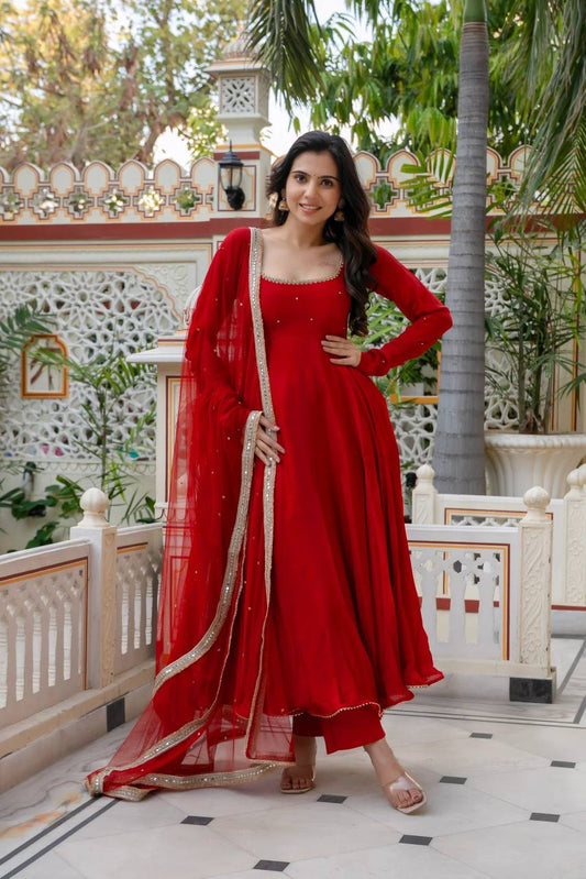Royal Faux Georgette 7M Flared Anarkali Suit Set