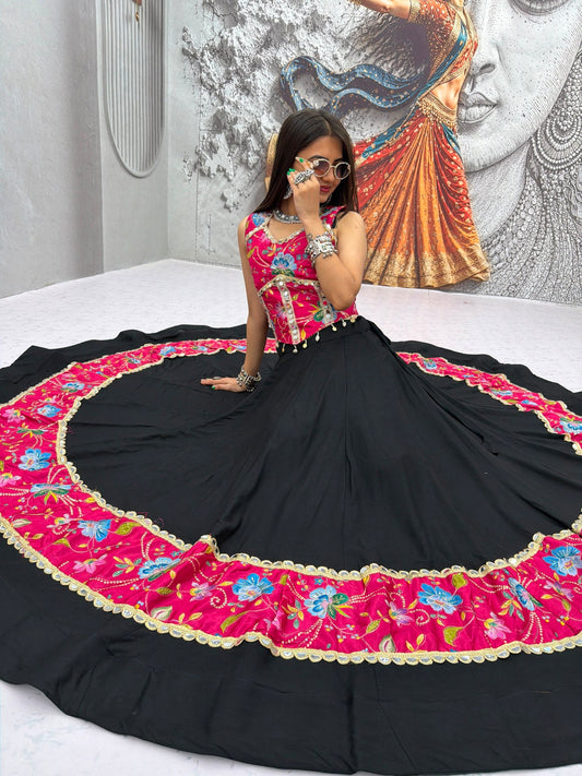 Navratri Flared Rayon Lehenga with Mirror Work Blouse Set
