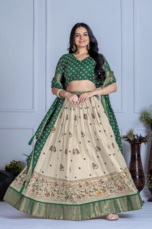 Heavy Lichi Silk Jacquard Print Lehenga Set