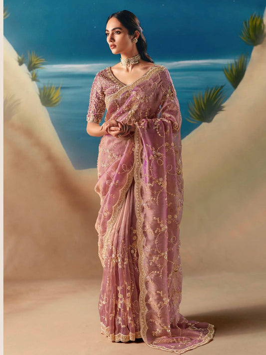 Designer Party Wear Beads Sequin Fendy Silk Saree