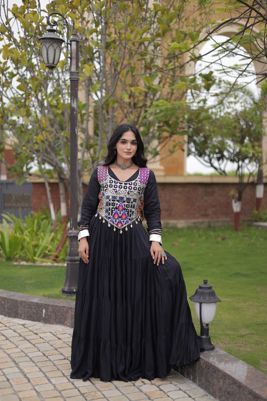 Rayon Mirror Work Codi Lace Koti Gown Set