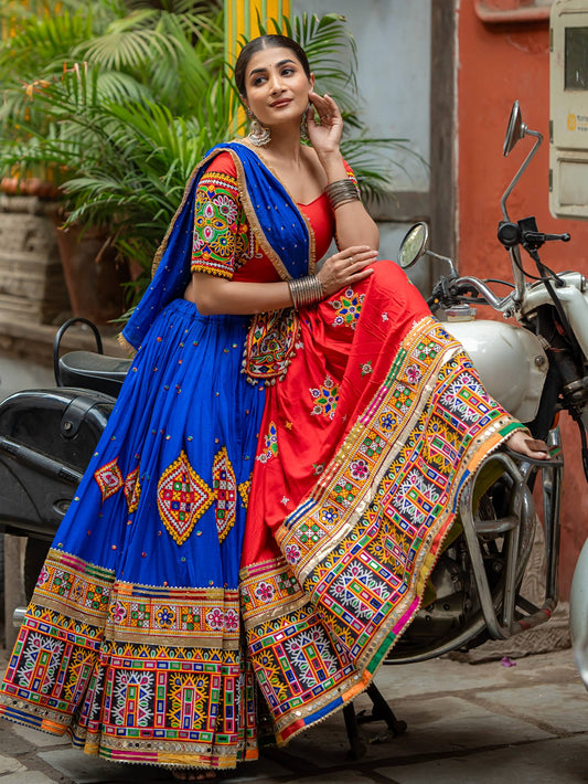 Garba Glow Printed Mirror Work Lehenga Choli