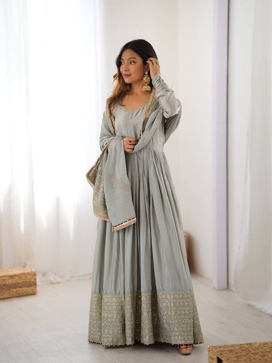 Trending Festive Chinon Sequins Set Dupatta