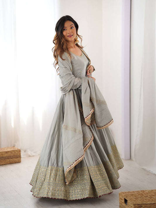 Trending Festive Chinon Sequins Set Dupatta