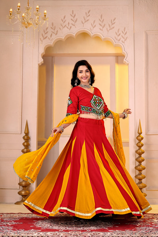 Elegant Pure Cotton Gamthi Lace Work Lehenga Set