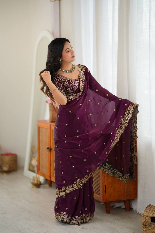 Fendy Silk Sequin-Glow Saree