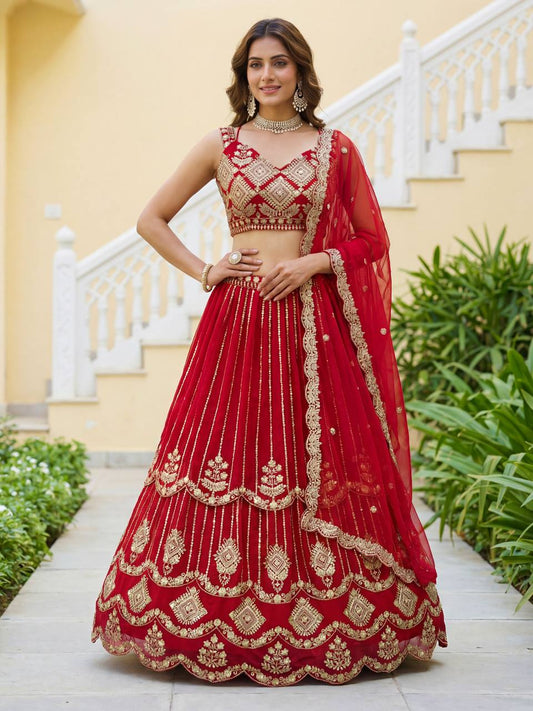 Luxury Red Sequins Embroidered Lehenga Choli