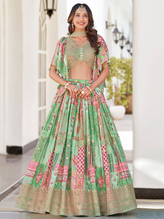 Mint Green Floral Designer Lehenga Choli