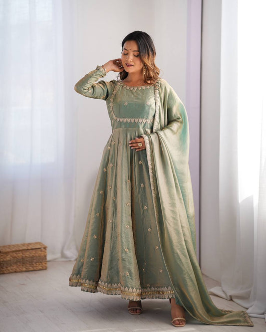 Fandy Silk Coding & Sequence Embroidered Gown & Pant Set