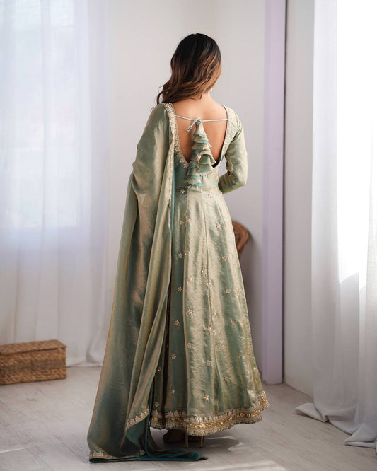 Fandy Silk Coding & Sequence Embroidered Gown & Pant Set