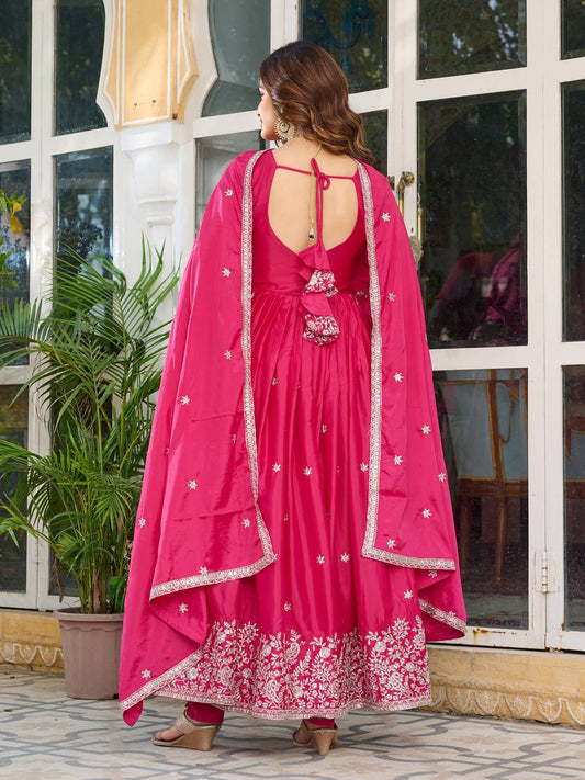 American Silk Sequence Embroidered Gown & Pant Set