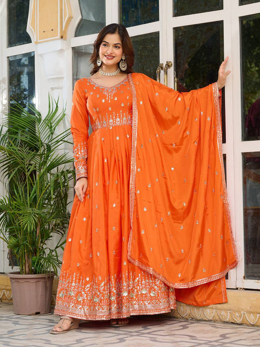 Premium Silk Gown with Dupatta