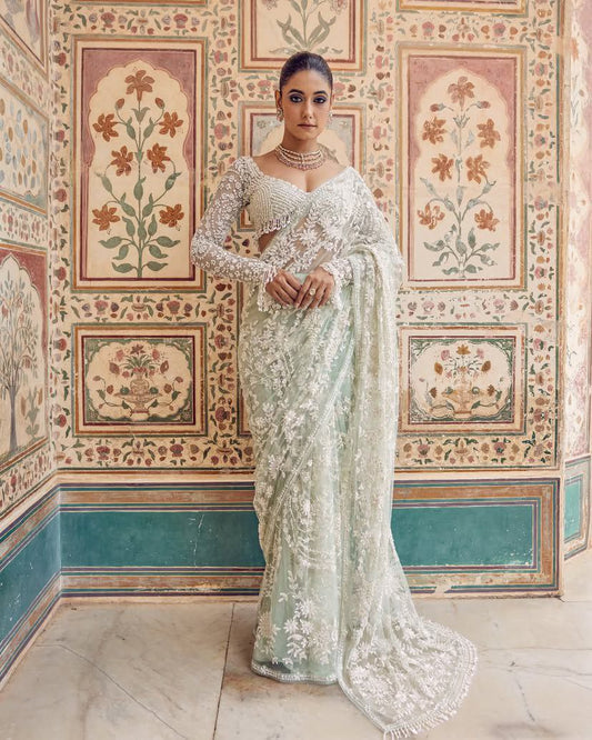Bollywood Mono Net Sequins Saree with Zalar Pallu