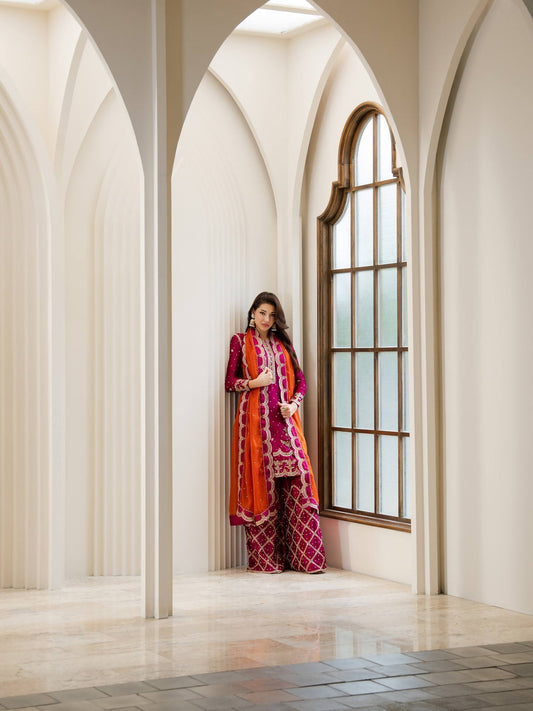 Premium Chinon Chakri Work Kurti Plazzo Set
