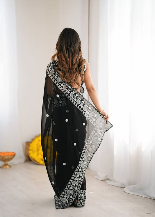 Designer Floral Border Georgette Saree