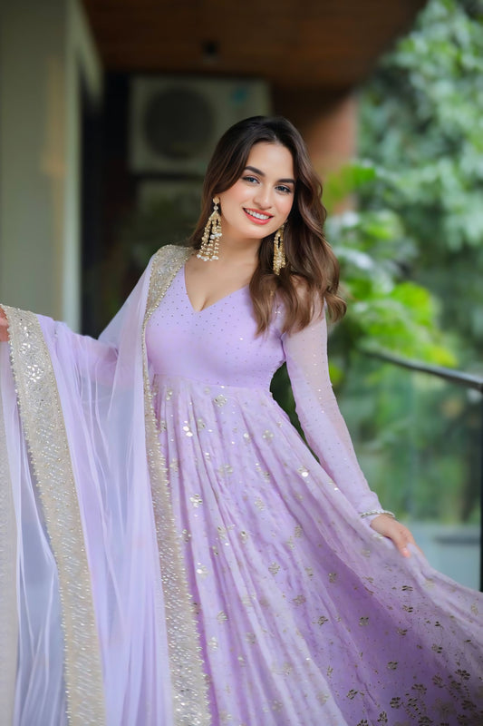 Faux Blooming Heavy Sequin Zari Embroidered Anarkali Suit Set with Dupatta