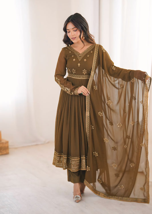 Heavy Faux Georgette Embroidered Anarkali Suit Set