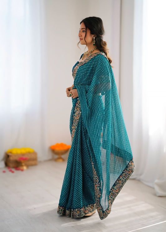 Gorgeous Faux Georgette Designer Thread Sequin Saree