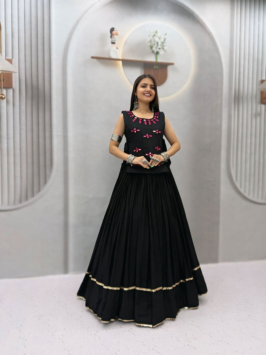 Rayon Cotton Flared Lehenga with Real Mirror Koti Set