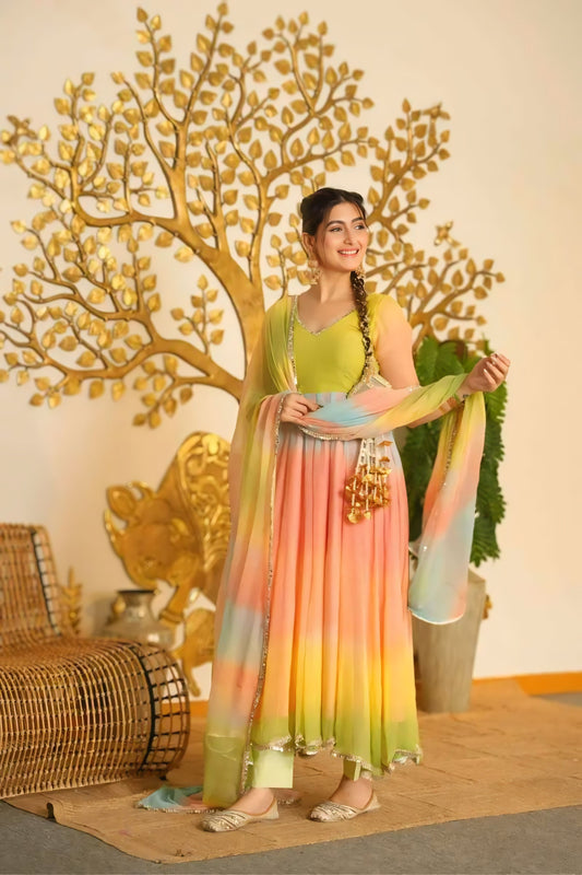 Designer Digital Printed Faux Georgette Anarkali Suit Set