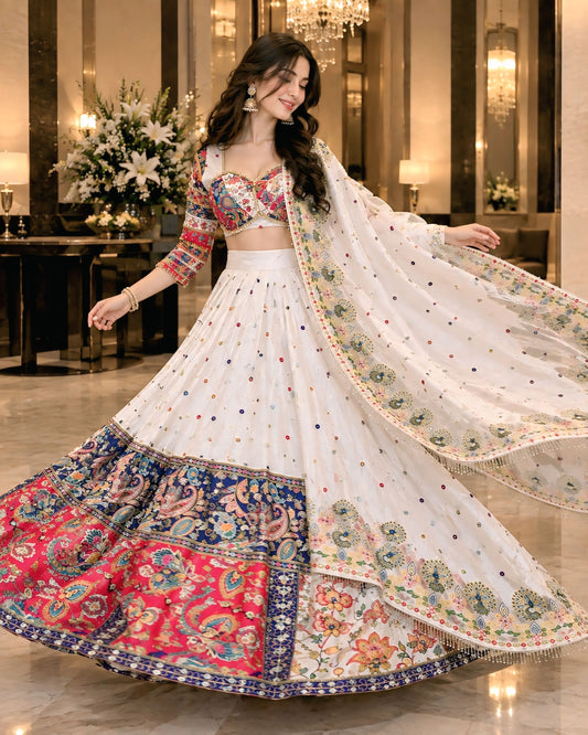 Navratri Premium Digital Print Mirror Work Lehenga