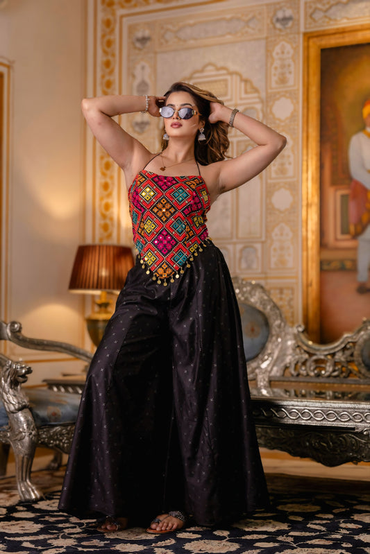 Designer Bangalori Silk Top Pure Butti Palazzo Set
