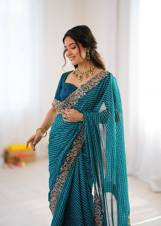 Gorgeous Faux Georgette Designer Thread Sequin Saree