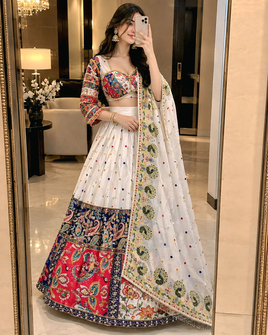 Navratri Premium Digital Print Mirror Work Lehenga