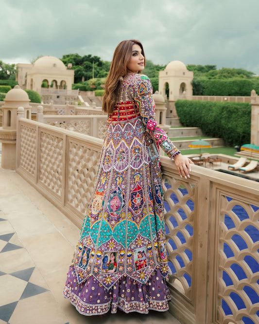 Purple Royale Heritage Print & Mirrorwork Lehenga