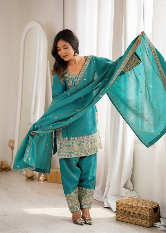 Vichitra Silk Embroidered 3-Piece Set