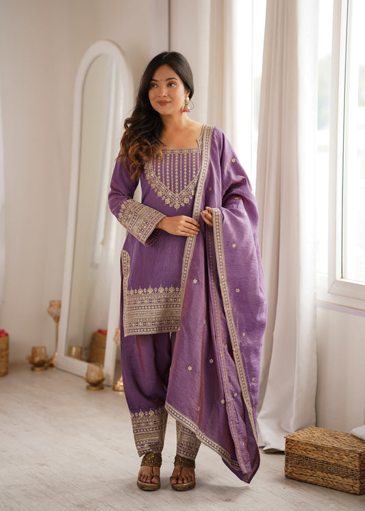 Vichitra Silk Embroidered 3-Piece Set