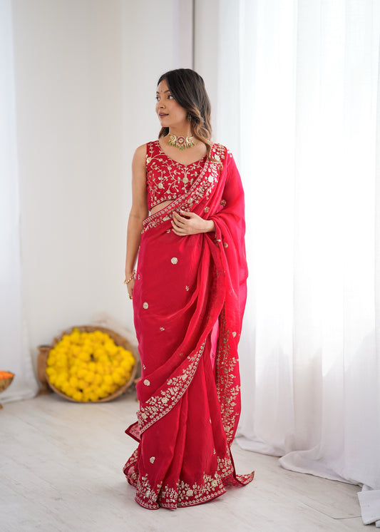 Heavy Fendy Silk Sequin Embroidered Saree with Blouse