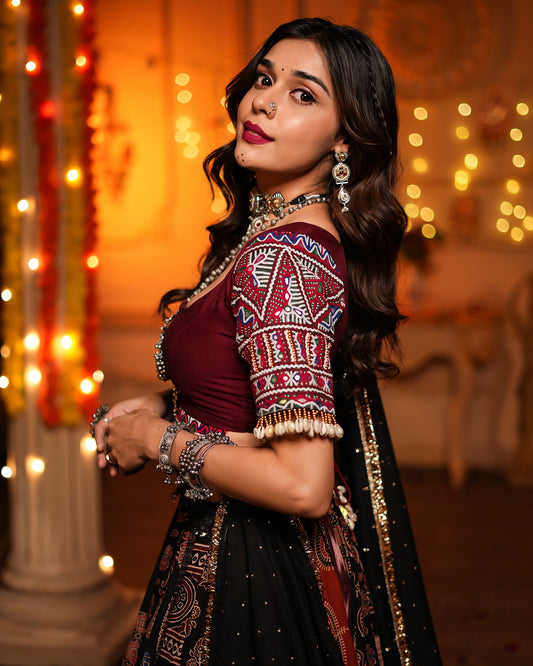 Navratri Glow Patchwork Muslin Lehenga Set
