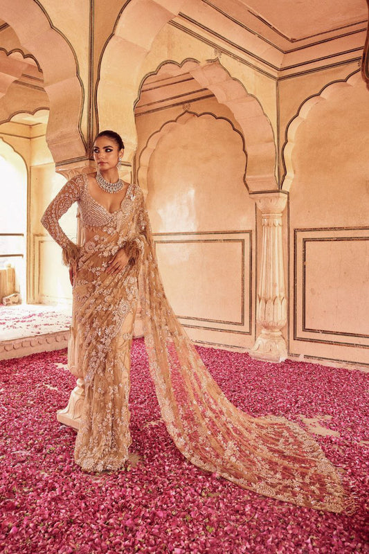Flower Design Golden Colour Sequence Saree