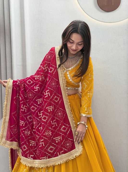 Navratri Special Fox Georgette Embroidery Mirror Lehenga Set