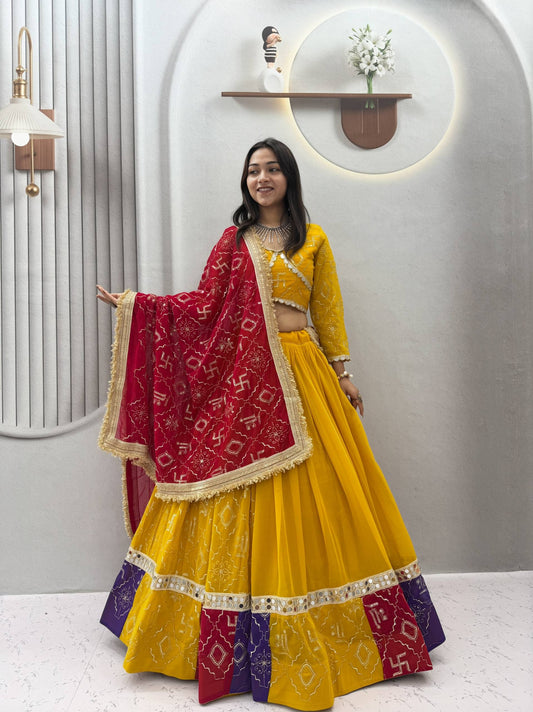 Navratri Special Fox Georgette Embroidery Mirror Lehenga Set