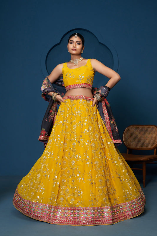 Designer Georgette Festive Embroidery Work Lehenga Choli