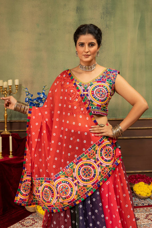 Printed Faux Georgette Navratri Lehenga Set