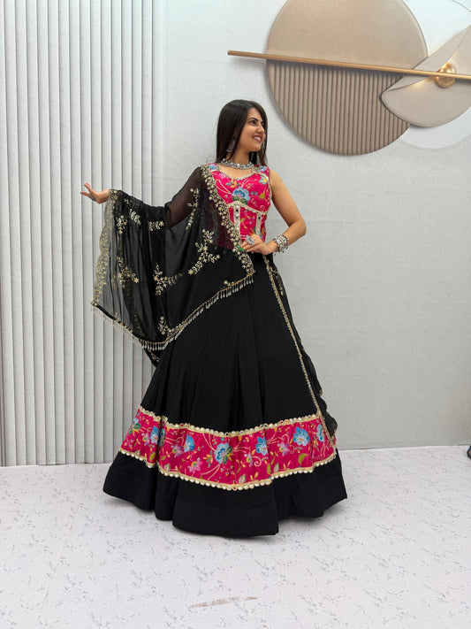 Navratri Flared Rayon Lehenga with Mirror Work Blouse Set