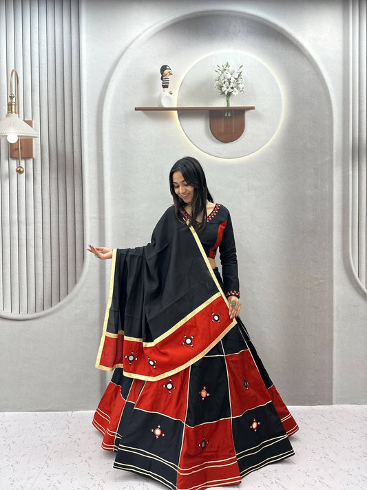 Navratri Real Mirror Gotapatti Lace Lehenga Set