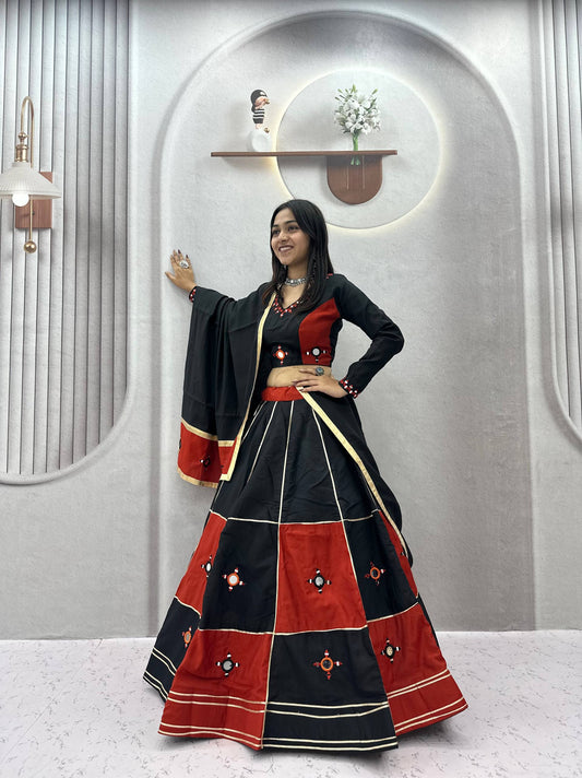 Navratri Real Mirror Gotapatti Lace Lehenga Set