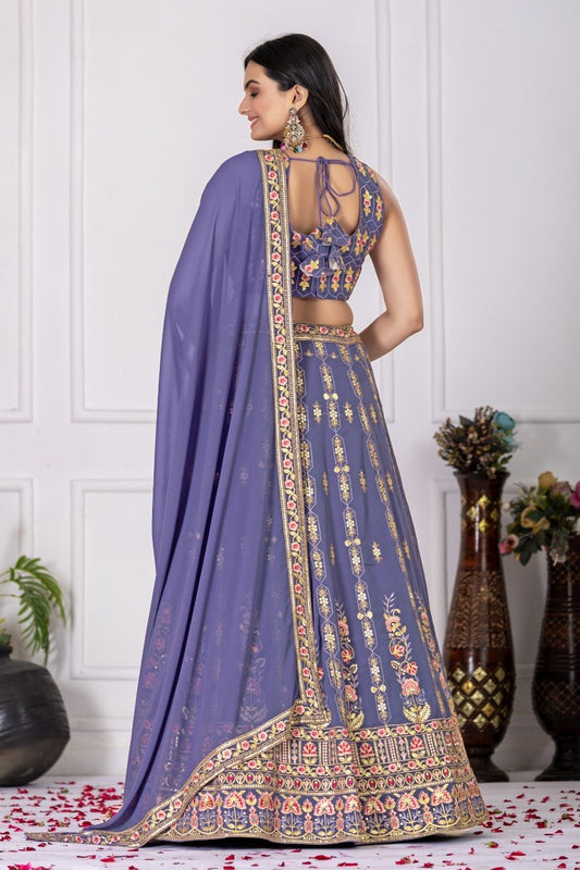 Lavender Georgette Embroidered Lehenga Set with Cancan