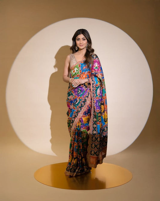 SICHYAH Embroidered Bollywood Georgette Saree (Multicolor)