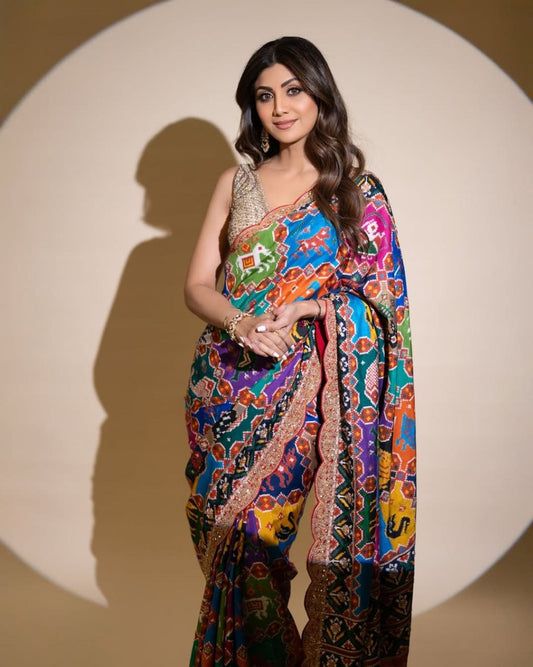 SICHYAH Embroidered Bollywood Georgette Saree (Multicolor)