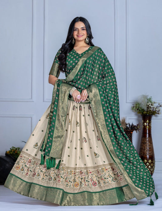 Heavy Lichi Silk Jacquard Print Lehenga Set