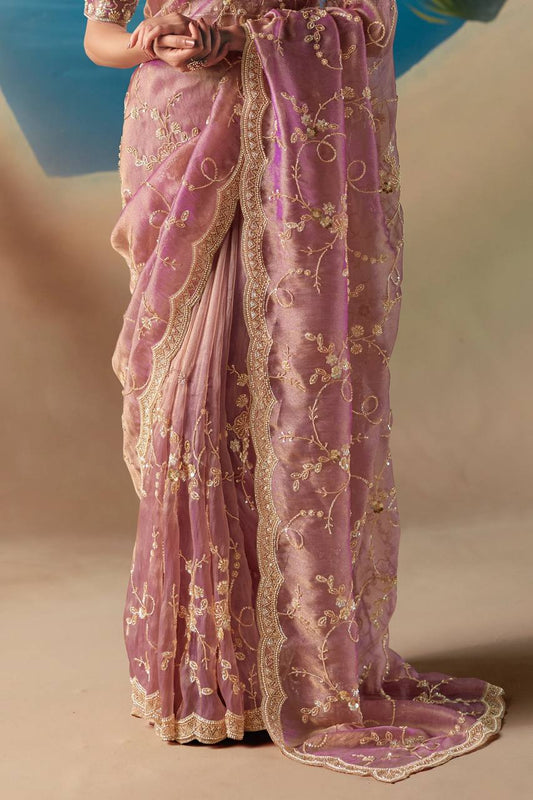 Designer Party Wear Beads Sequin Fendy Silk Saree
