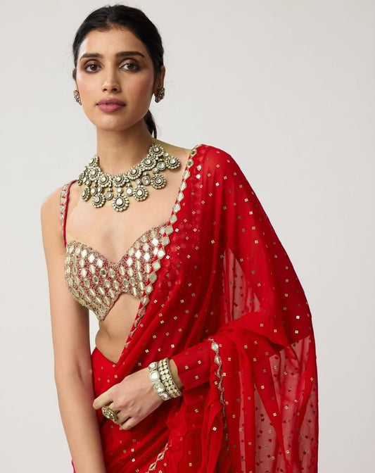 Ethnic Motifs Embroidered Poly Georgette Saree