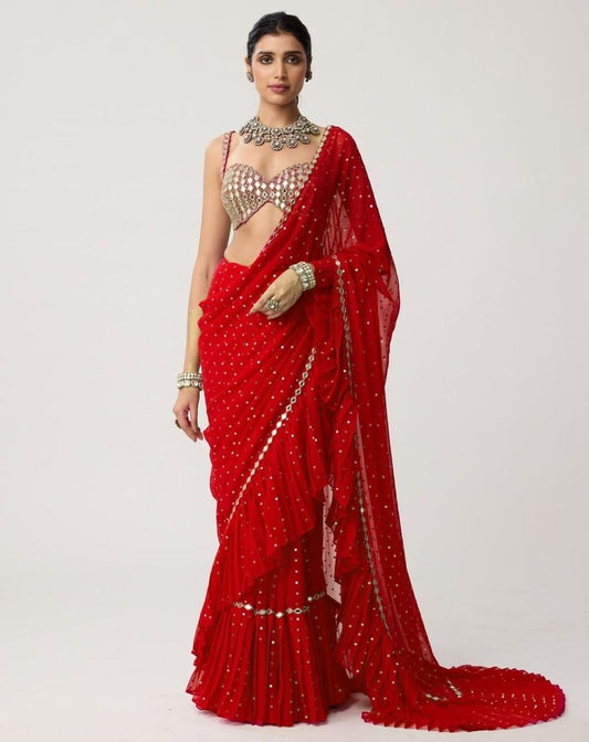 Ethnic Motifs Embroidered Poly Georgette Saree